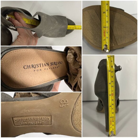 Christian Siriano Taupe / Green Faux Suede Open Toe High Heels Sz 8.5 - Picture 14 of 15